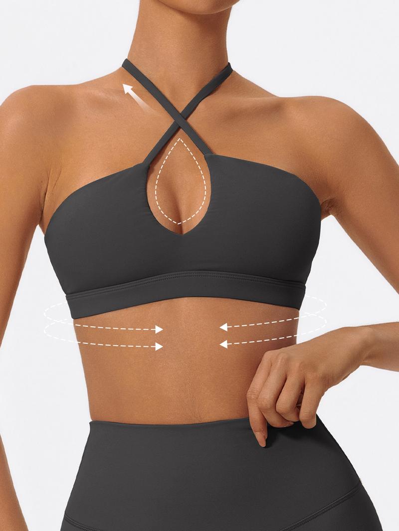 Women's Solid Color Criss Cross Athletic Fitted Sports Bra, High Stretch Breathable Comfortable Quick Drying Adjustable Spaghetti Strap Backless Wireless Sports Bra, Ladies Sportswear for Indoor Outdoor Wear