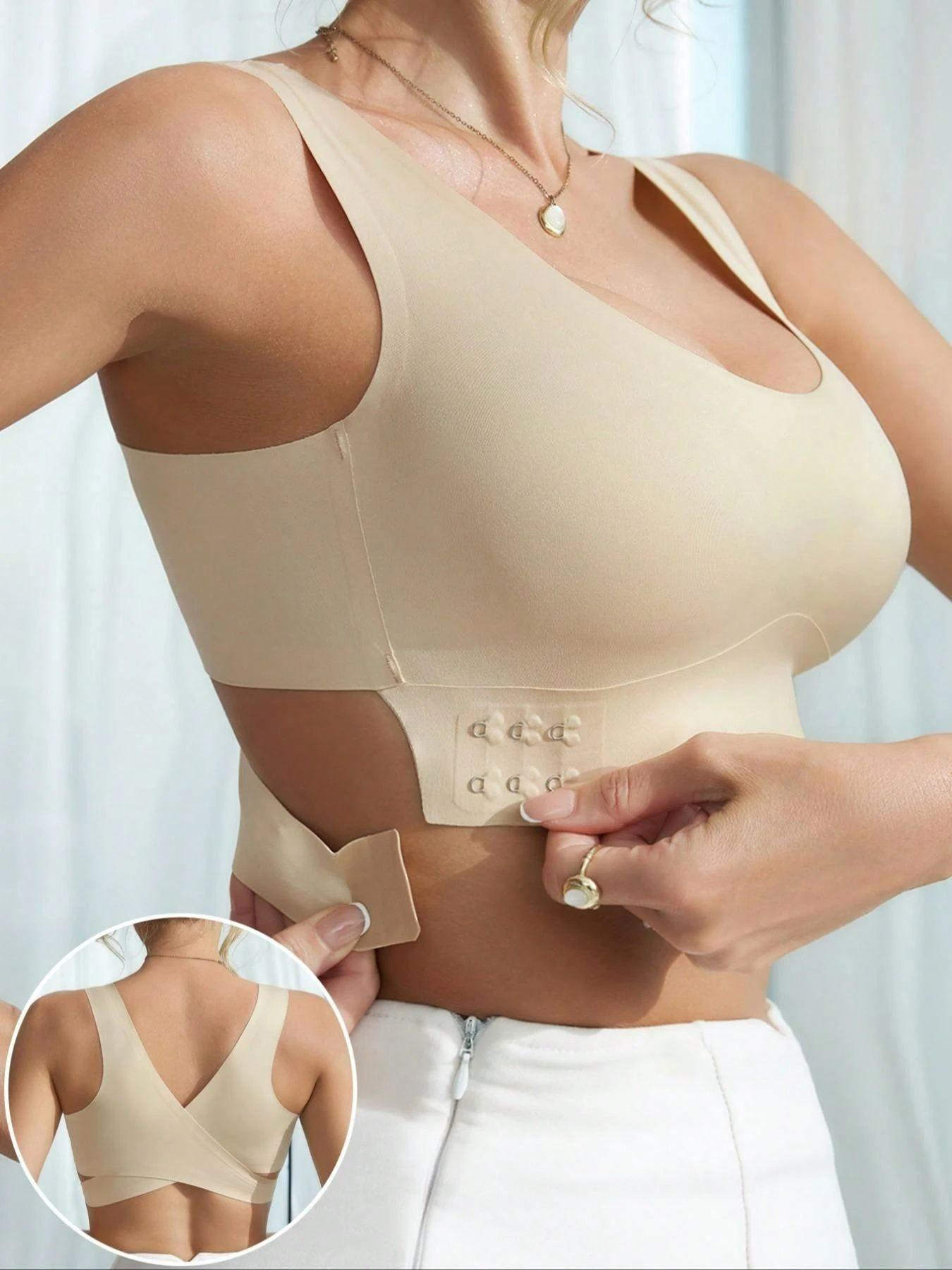 Plus Size Seamless Crisscross Back Bra for Women - Wire-Free Front Closure Support, Invisible Shapewear Bra for All Day Wear