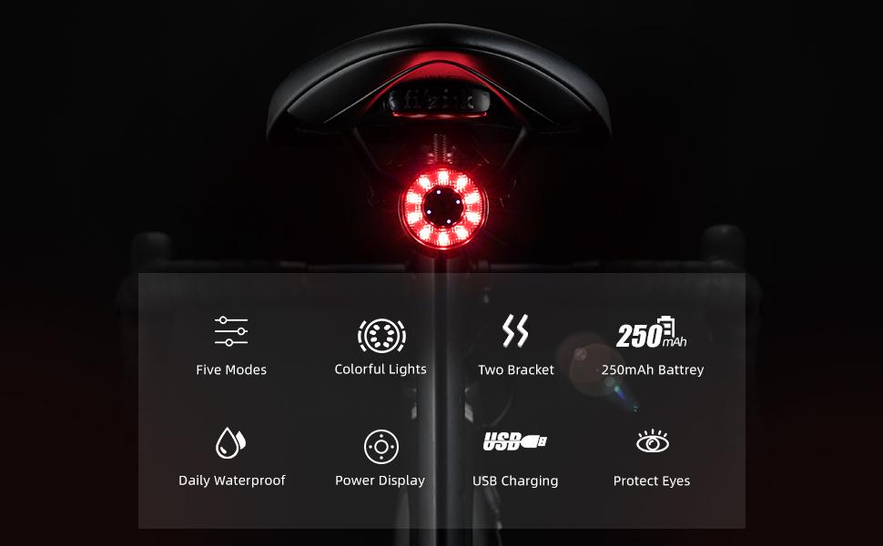 ROCKBROS Bike Tail Light Rear Bike Light Rechargeable Bike Rear Light Waterproof Bike Taillight