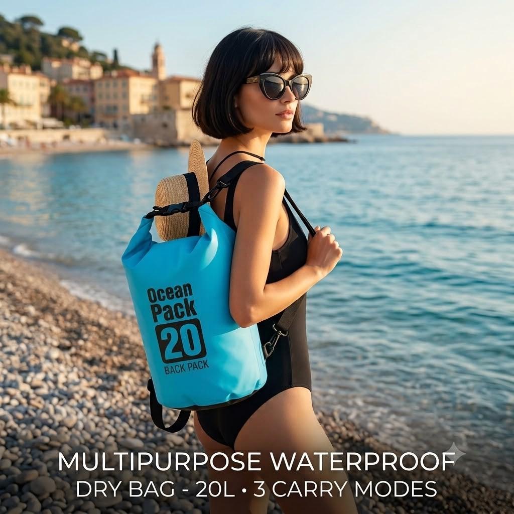 Waterproof Dry Bag 20L, Roll Top Dry Storage Backpack for Kayaking & Boating, Boating Accessory, Lightweight Submersible Sack for Swimming Beach Camping