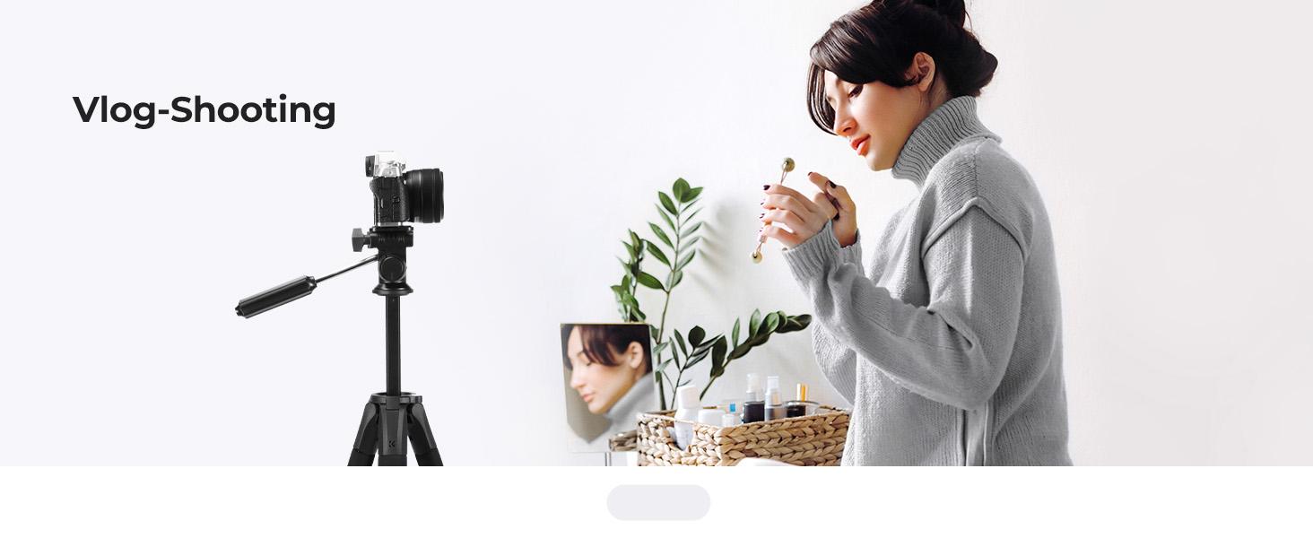 K&F CONCEPT Camera Tripod, 75" Lightweight Portable Travel Outdoor DSLR Tripods for Camera Phone Video Recording Tripod Stand, Cellphone Clip for Smartphone Live Streaming Vlog, Black
