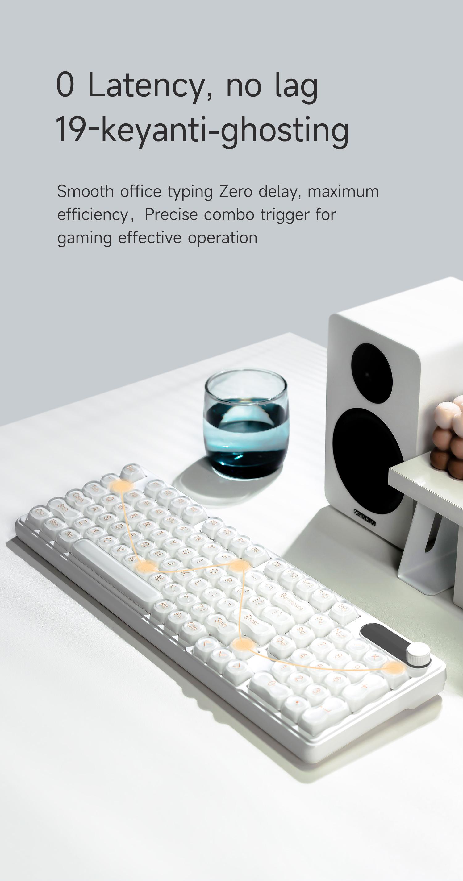 FURYCUBE IP98 Foudation Keyboard, 98 keys with Knob Transparent Keycaps Tri-Mode BT/2.4GHz/USB-C Cute Classic Keyboard with Number Pad, Media Knob Custom Mechanical Feel Keyboard, RGB Backlit Work/Office/Gaming Silent Keyboard, Budget Gift