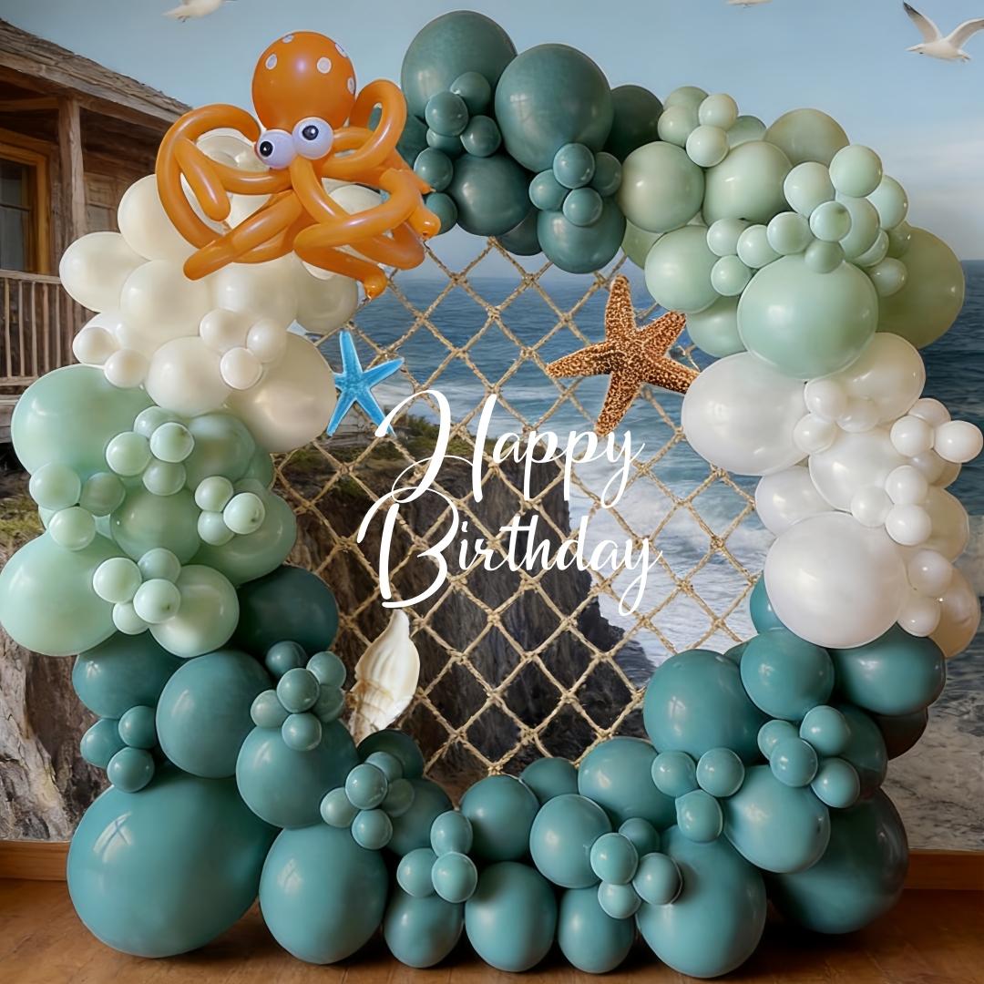 163pcs Vintage Ocean Theme Balloon Arch Set, Blue Balloons, Perfect for Kids Birthday Party, Summer Beach Party, Pool Party Decor
