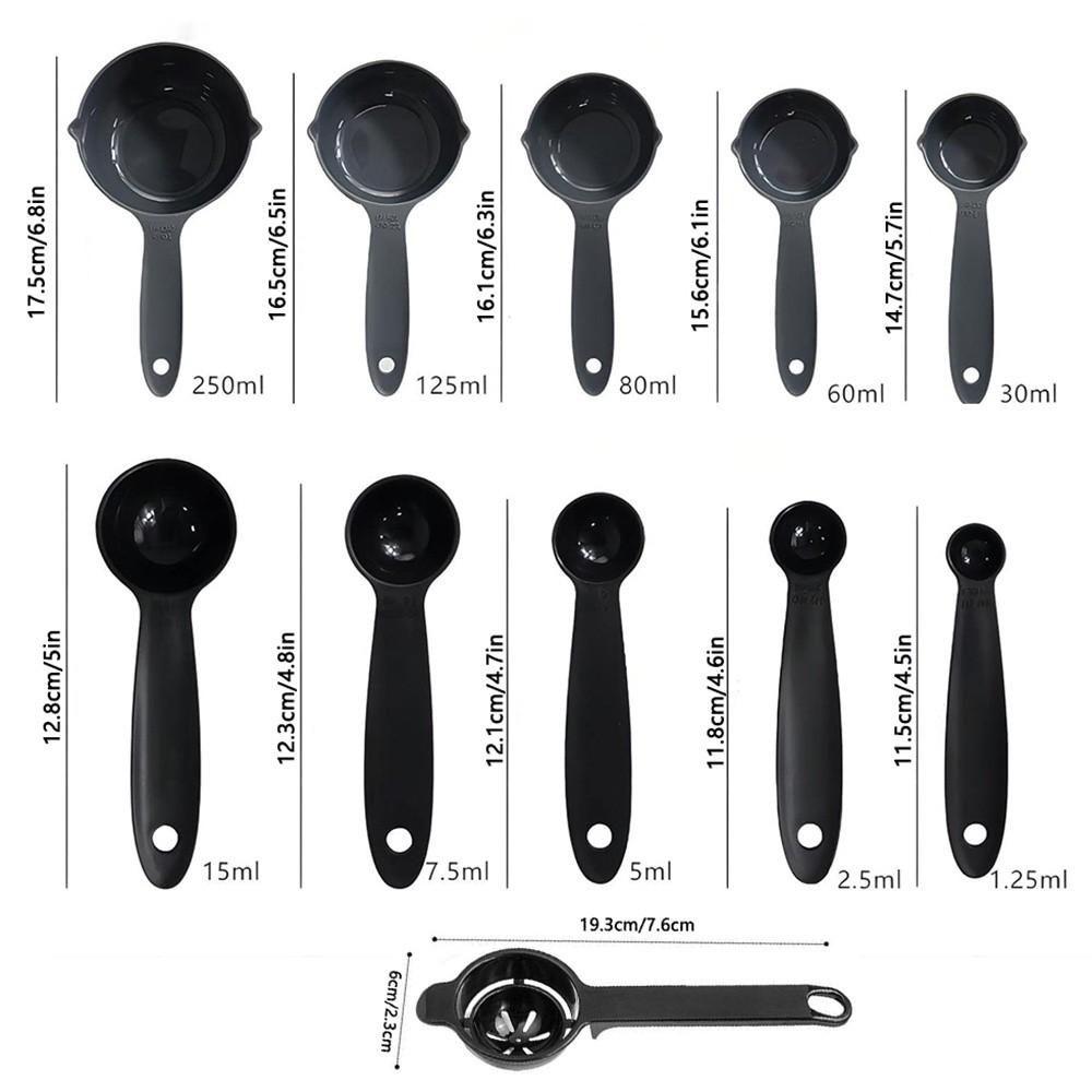 11pcs Plastic Measuring Cups, Spoons and Egg Yolk Separator Divider Set - Kitchen Measuring Tool, Stackable Measure Cup for Liquid & Dry Measuring, Kitchen Gadget for Cooking & Baking, Kitchen Tool | Modern Kitchenware | Durable Plastic