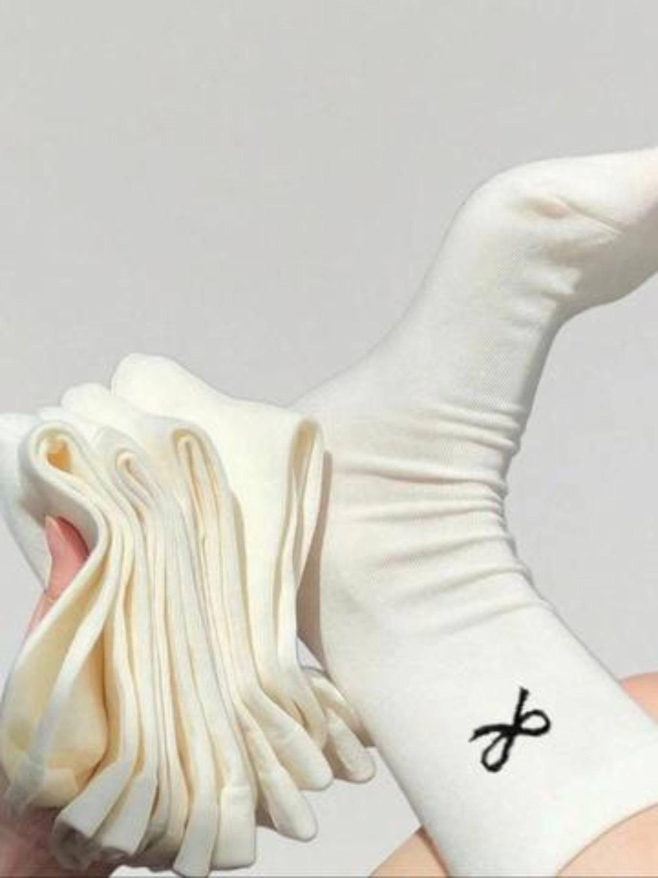 Women's Socks, Pure Color Bow Mid-Calf Socks, Cute and Simple Girl Long Socks, Comfortable and Versatile, Student Socks, All Seasons