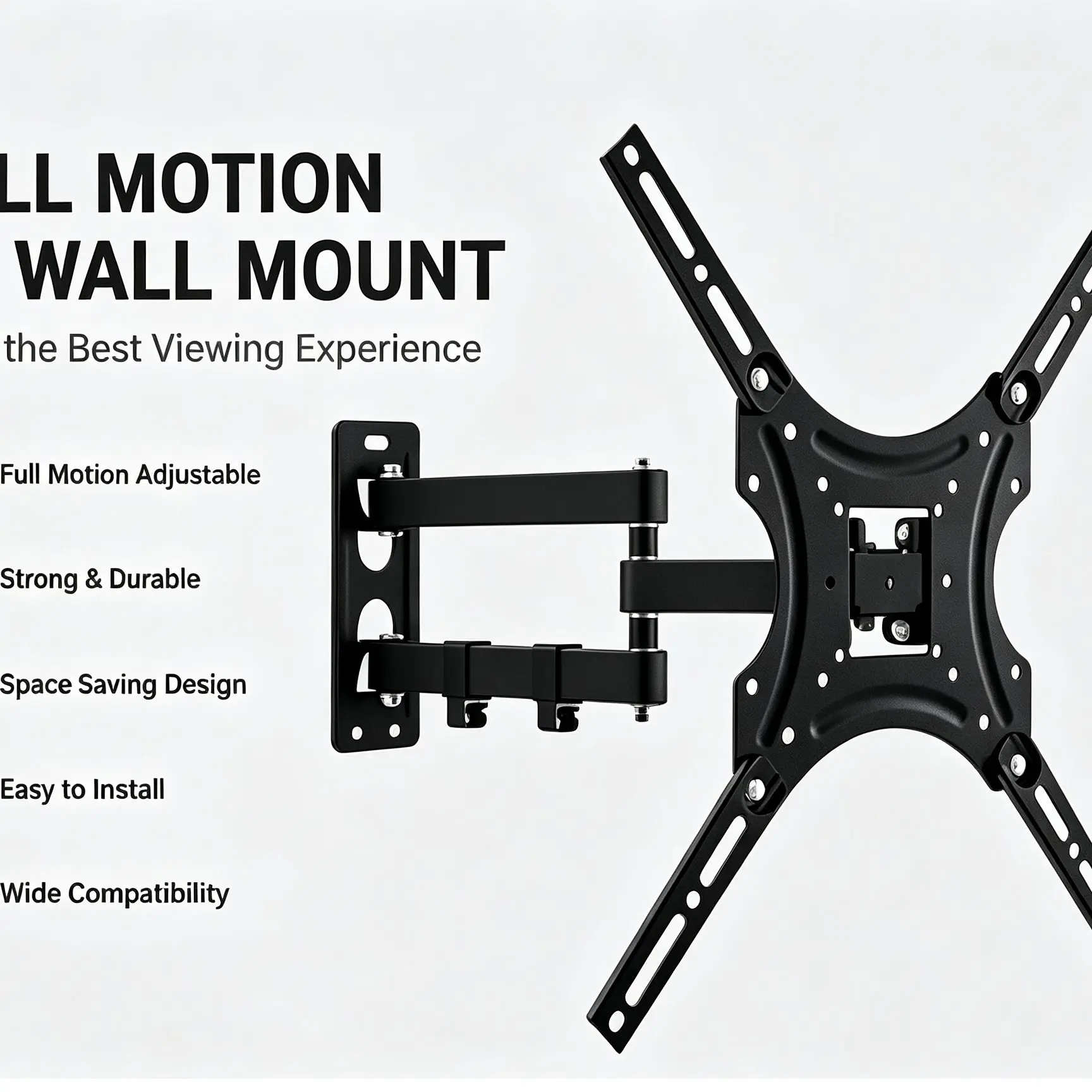 Full Motion TV Wall Mount Bracket 32-55 Inch, Adjustable Rotating Tilt Mount, Universal LCD Display Wall Holder, Easy Installation, Metal TV Mount
