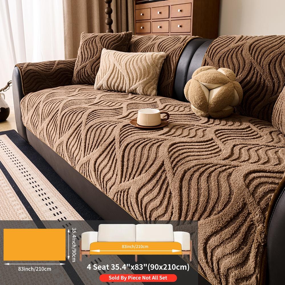 Solid Color Plush Sofa Cushion Cover, Sofa Couch Covers, 1 Count Modern Simple Sofa Slipcover, Non-slip Sofa Protector for Home Living Room Decor