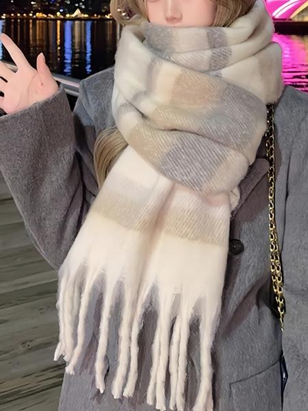 Women's Striped Cashmere Scarf, Soft Warm Woven Fabric, Casual Style, Perfect for Fall & Winter, Daily Wear, Travel Gift, Tassel Decor Shawl