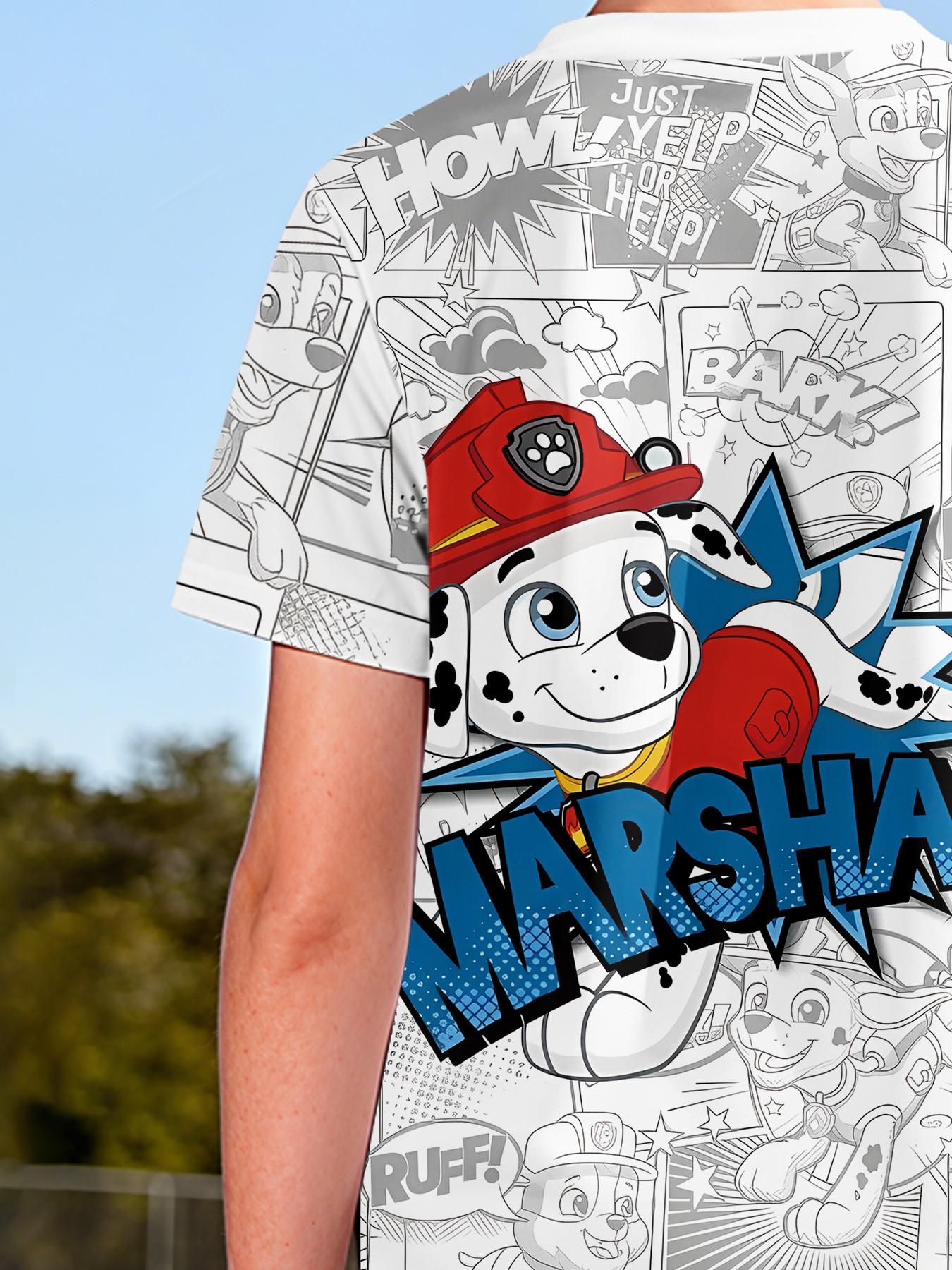 Paw Patrol Marshall Two-Piece Short Sleeve and Shorts Set, 100% polyester casual loose fit set, fun printed patterns for summer, outdoor sports T-shirt set, perfect gift for boys