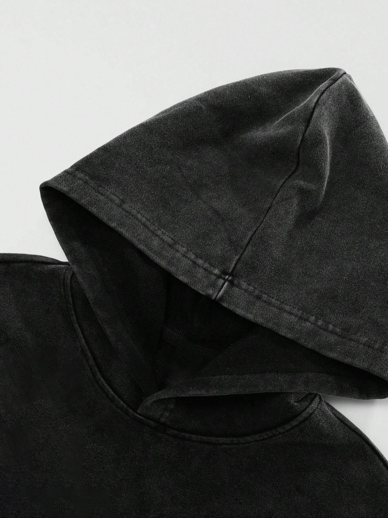 TikTok Trending Christian - Themed Cropped Hoodie, Black Vintage Style with Praying Angel and Cross Graphic Print, Made of Cotton,  Ideal for Edgy Faith - Inspired Outfits During TikTok Shop Black Friday Sales  and Christmas Gift Ideas