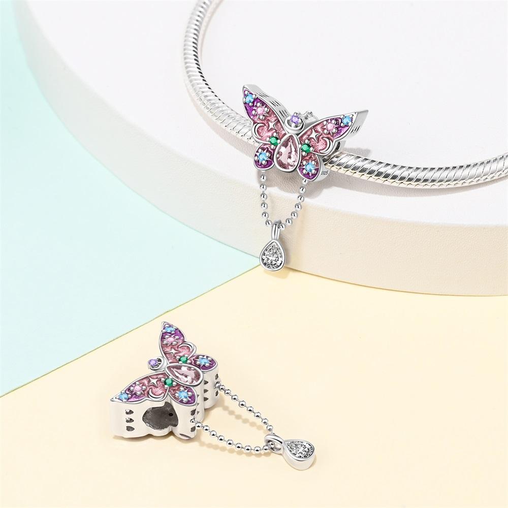 Spring Series Charms 925 Sterling Silver Butterfly Dragonfly Pink Daisy Pendant Beads Fit Original Bracelets DIY Jewelry