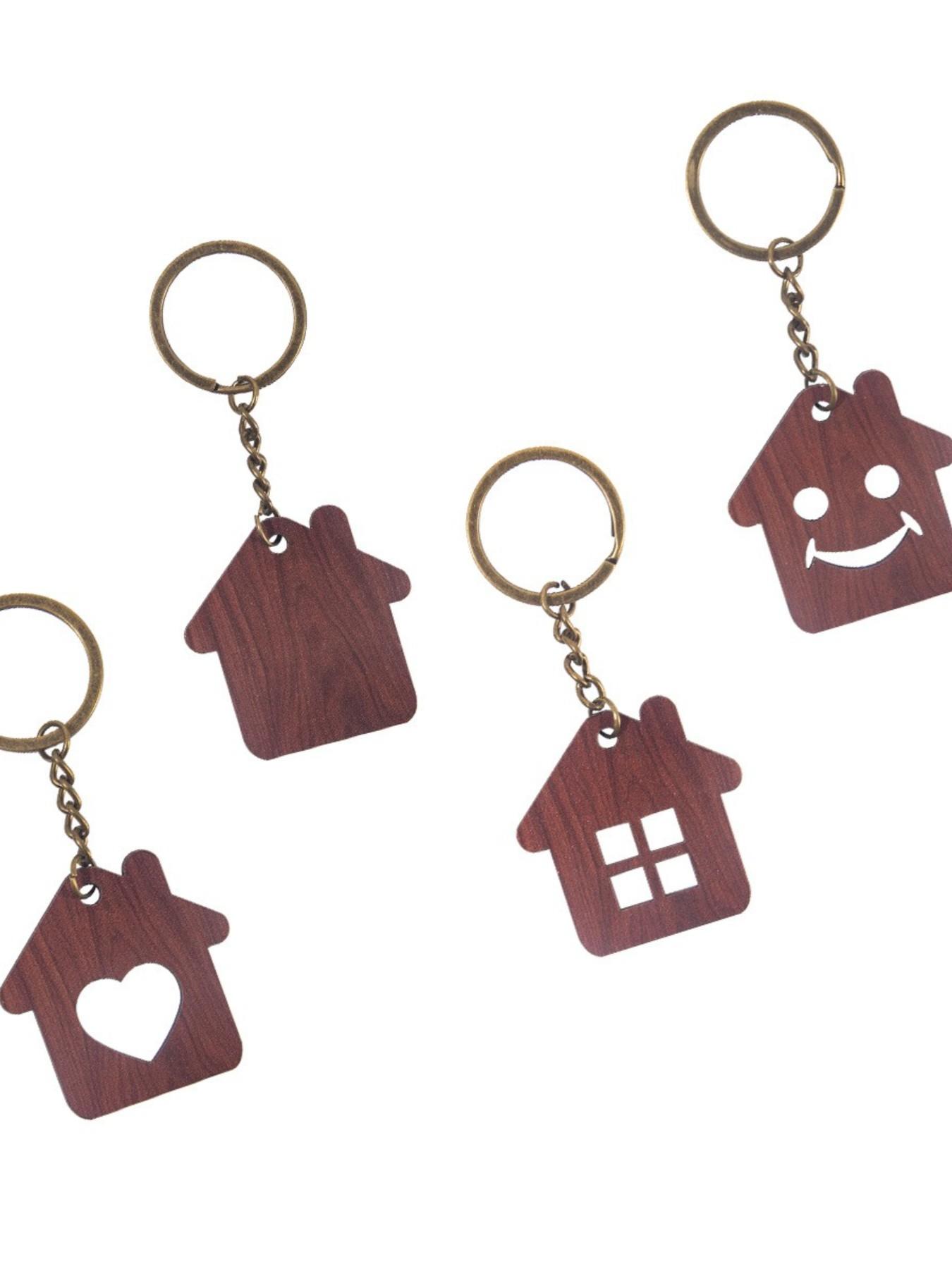 1pcs Handmade Wooden House Keychain, Customizable Shape, Engraved Wood Tag, Boho Style, Ideal for Student Graduation Season Decor