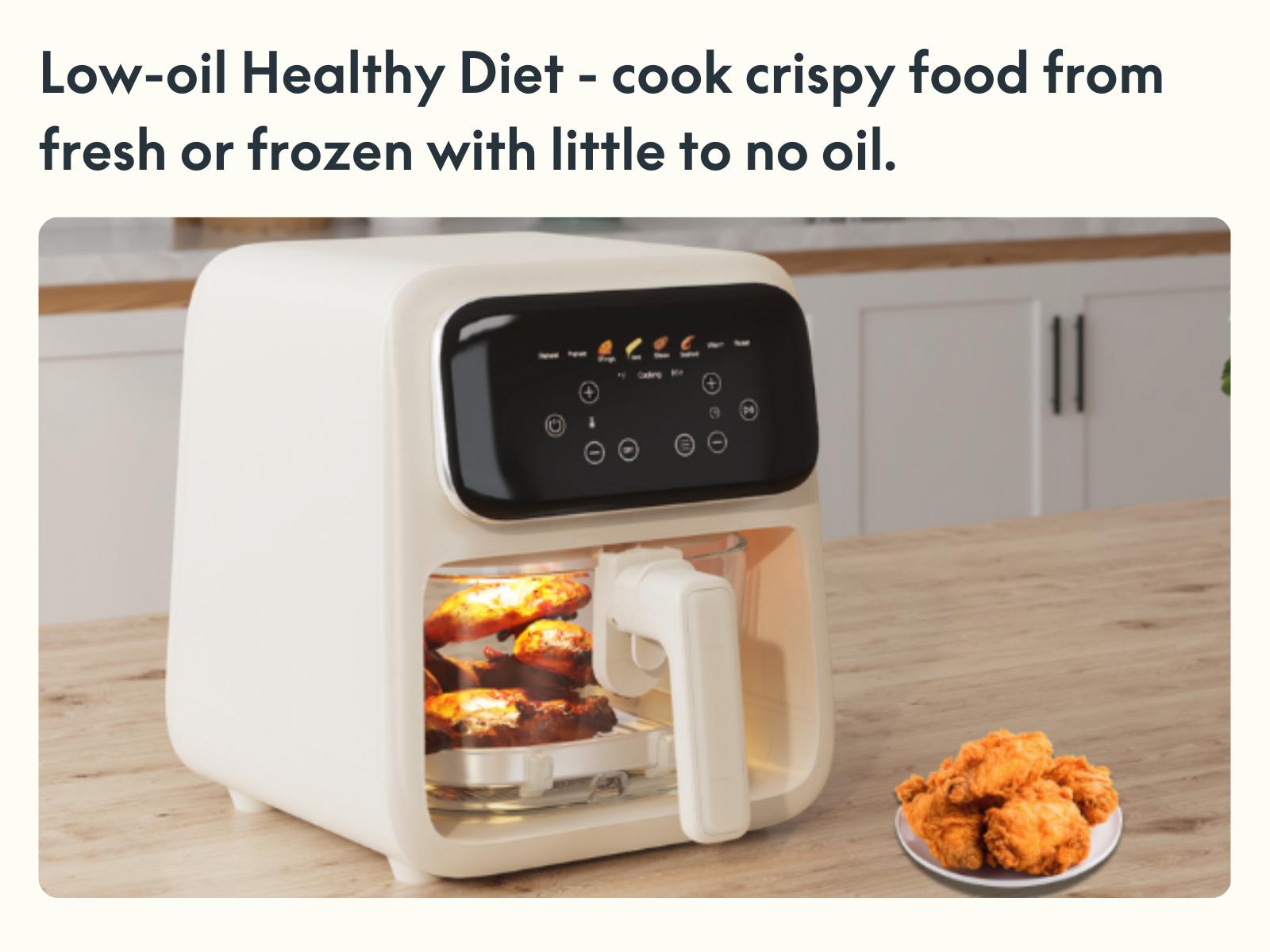 Sweet Dining 4.2QT Non-Toxic Glass Air Fryer - 5mm Tempered Glass, 400°F Air Crisp Tech, Dishwasher Safe, Multifunctional Cooker, Ivory Kitchen Appliances