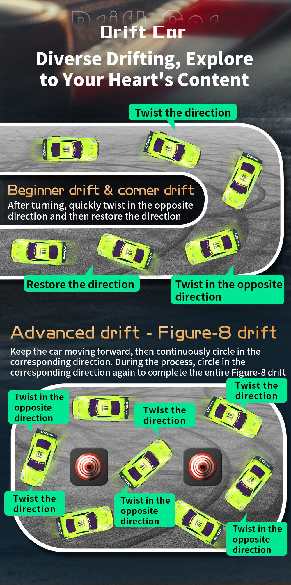1:24 RC Drift Car, 2.4g Four-Wheel Remote Control Toy, LED Lights, Obstacle Props, Perfect Birthday Gift, Requires 2 Aa Batteries