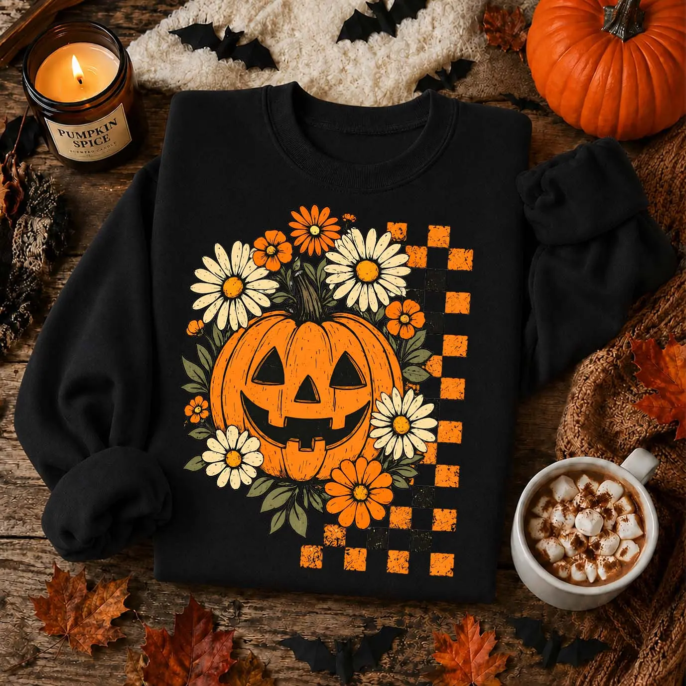 Women’s Halloween Pumpkin & Daisy Graphic Sweatshirt, Cute Jack O’ Lantern Floral Crewneck Pullover, Cozy Long Sleeve Fall Top, Casual Autumn Shirt for Pumpkin Patch, Halloween Parties, Weekend Wear & Seasonal Gifts