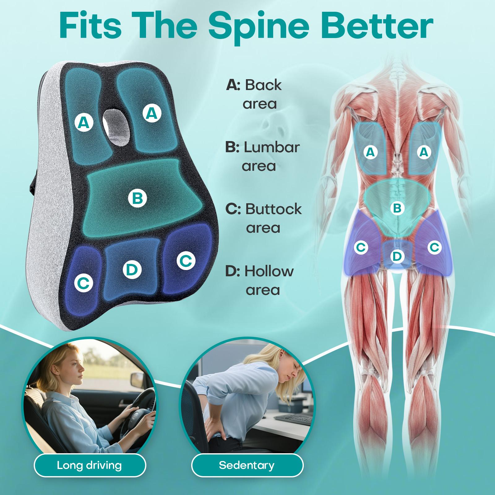 Office chair cushion and lumbar pillow, car seat cushion back pillow, memory foam chair lift back lumbar, - gray seat cushion with contour design, the best chair accessories recommended by masters, Seat Back Cushions