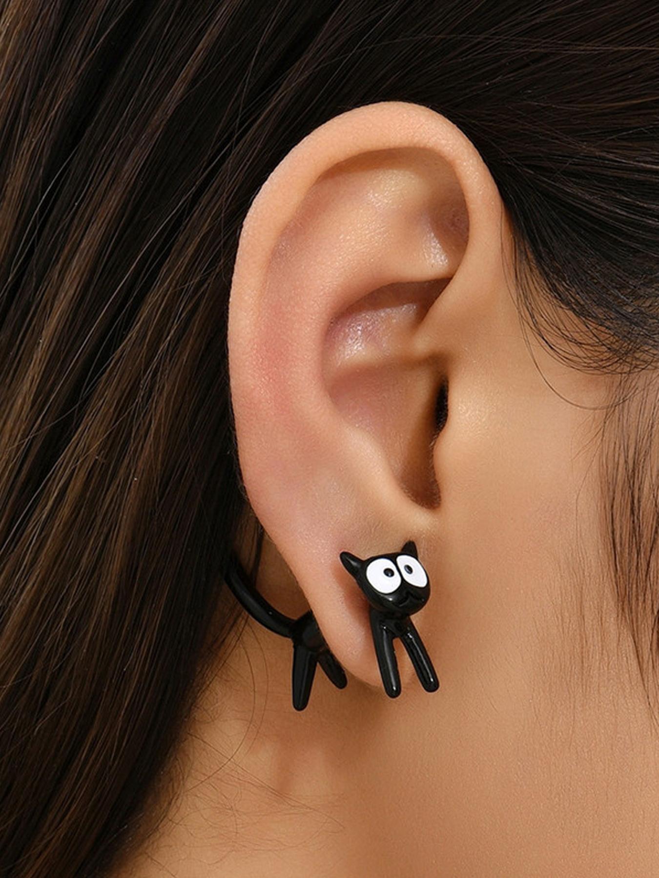 Cute Star Bell Cat Dangle Earrings Kawaii Cartoon Metal Chain Stylish Jewelry For Women And Girls Daily And Party Wear