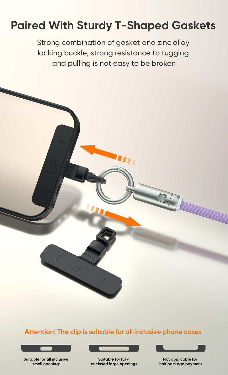 240W USB-C Lanyard Charging Cable, 2-in-1 Phone Strap & Fast Charger, 5A PD Data Transfer Cord with Buckle, Zinc Alloy Durable for Phone/Tablet/Laptop