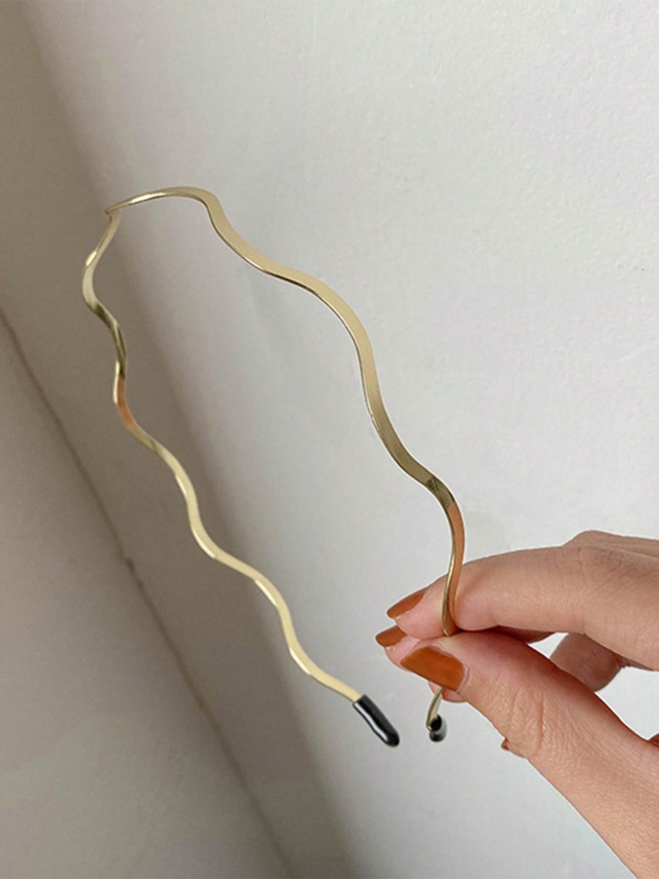 Women's Metal Wavy Hairband, Curved Geometric Thin Headband, Elegant Hair Accessory for Daily & Party Wear