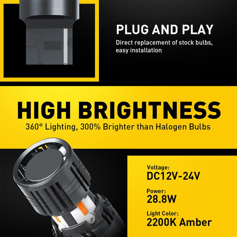 AUXITO 7440 LED Bulb Amber Yellow Turn Signal Light Bulbs, 7443 7444 7441 Auto Bulb With Build-in Load Resistor CANBUS Error Free Pack of 2