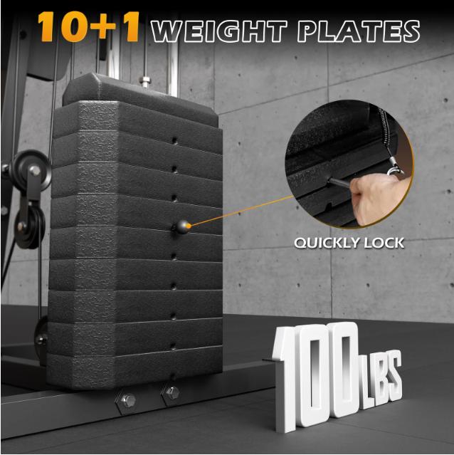 Home Gym Station, 150LB Weight Stack Multifunctional Home Gym Equipment for Full Body Strength Training Workout, LAT Pulldown Pulley System, Chest/Leg Exercise and Preacher Curl Fitness