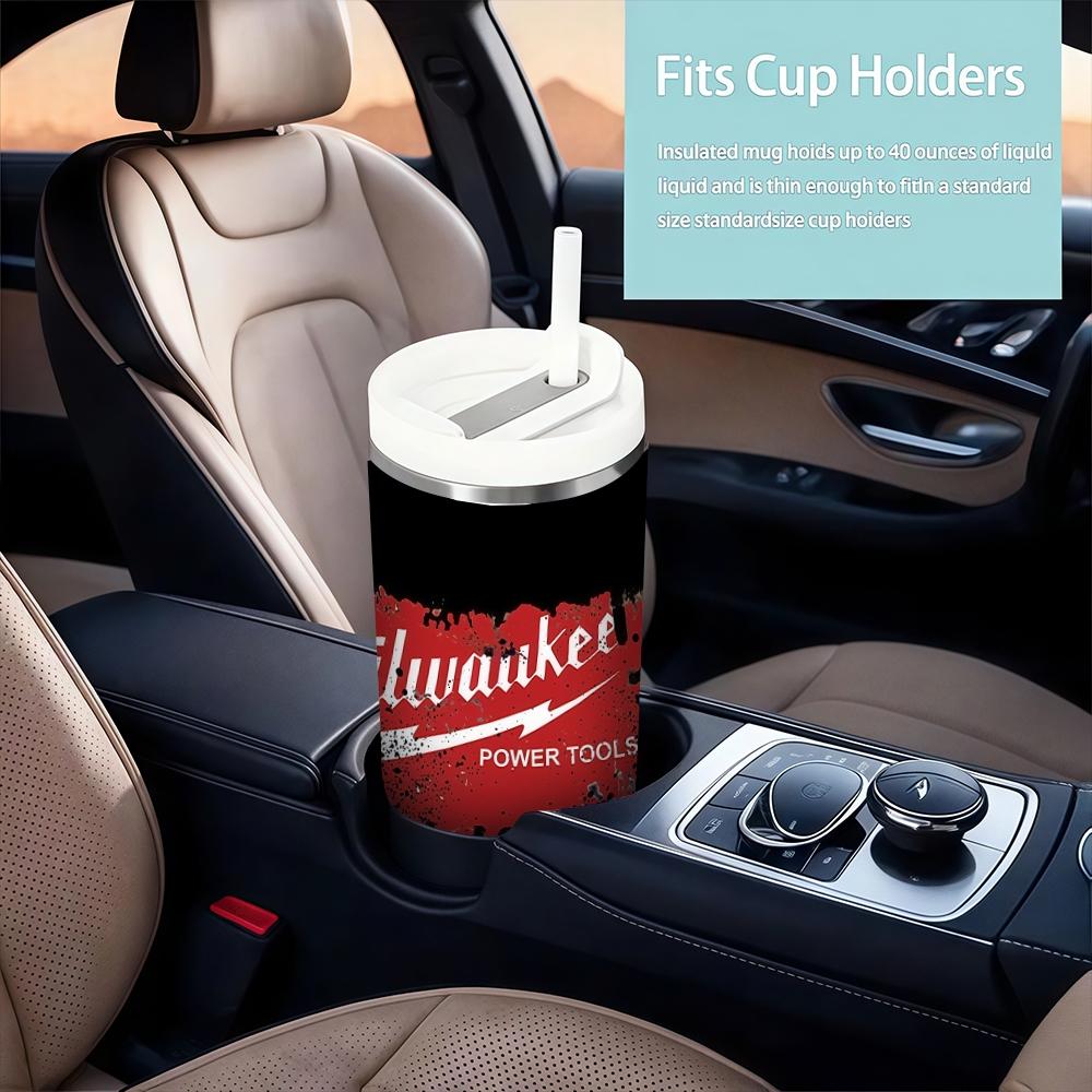 1pc 40oz Stainless Steel Insulated Tumbler — Milwaukee-Style "Hardcore Industrial" Design. Dual-Use for Job Sites & Outdoors. Features a Handle and Straw. Ideal for Gyms and Indoor Use. A Personalized Gift for Birthdays and Holidays