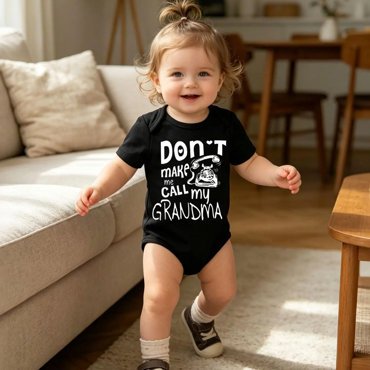 Funny "Don’t Make Me Call My Grandma" Baby Boys Girls 100% Pure Cotton Infant Bodysuit Short Sleeve Snap Buttons Onesie ,Machine washable,Snap closure,Vacation baby Clothes &Daily outdoor wear, Fun Slogan