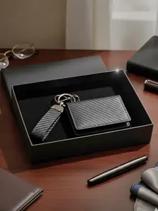 Men's Simple Wallet and Keychain Gift Box Set, Zero Wallet, Credit Card Case, ID Driver License Gift, Thanksgiving Christmas Birthday, Wallet Card Holder