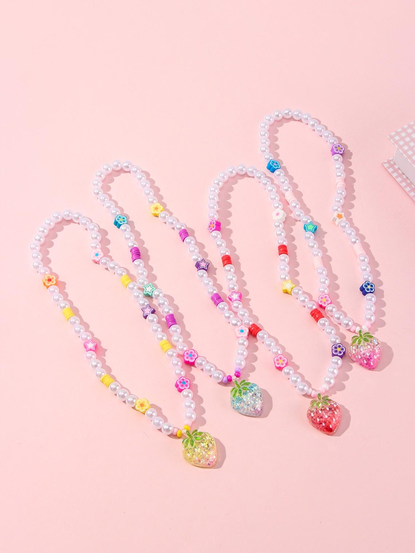 4pcs/set Acrylic Strawberry Pendant Bracelet Set, Cute Floral Design, Perfect for Girls' Birthday Parties, Casual Wear, All Seasons