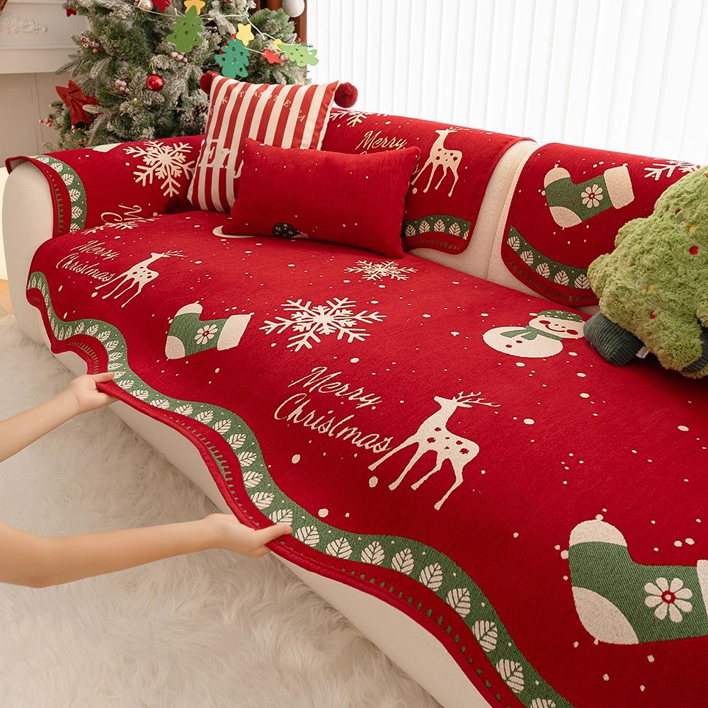 Christmas Holiday Sofa Cushion, Chenille Non-Slip Decorative Couch Pad for Living Room Bedroom Office, Pet Friendly Anti-Scratch No Shedding, Sofa Couch Covers