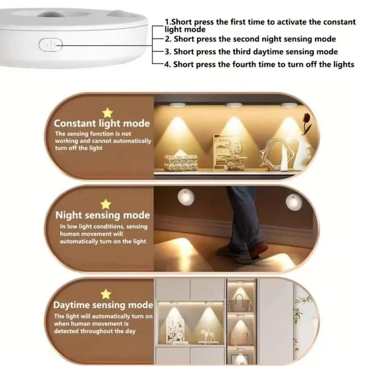 Human Motion Sensing Cabinet Light, USB Rechargeable Wireless Remote Control Ambiance Lighting, Magnetic Three-Color Changing LED Lamp, Decorative Lights