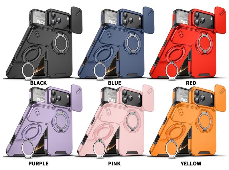 OREKROY Case For iPhone 17 16 15 Pro Max 17Air Plus 14 13 12 with Slide Camera Lens Protection Cover,360 Rotating Ring Kickstand MagSafe Magnetic Holder Military Grade Shockproof Protective Phone Cover