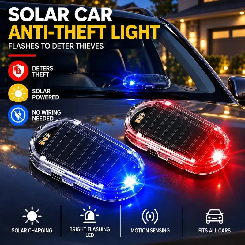 Solar Car Alarm LED Light Fake Security Anti Theft Warning Lamp Smart Flashing Transparent Case Red Beacon Night