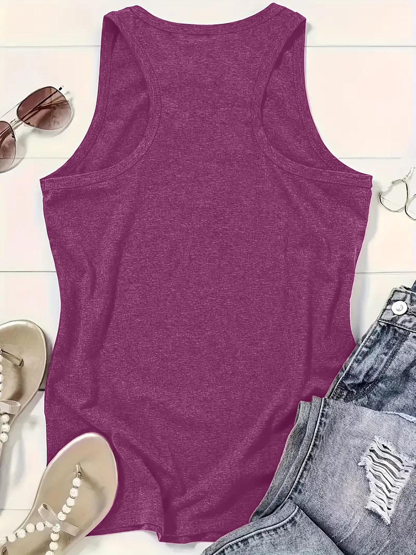 Women's Floral & Sun Print Round Neck Tank Top, Boho Sleeveless Crew Neck Top for Summer, Ladies Clothes for Daily Wear