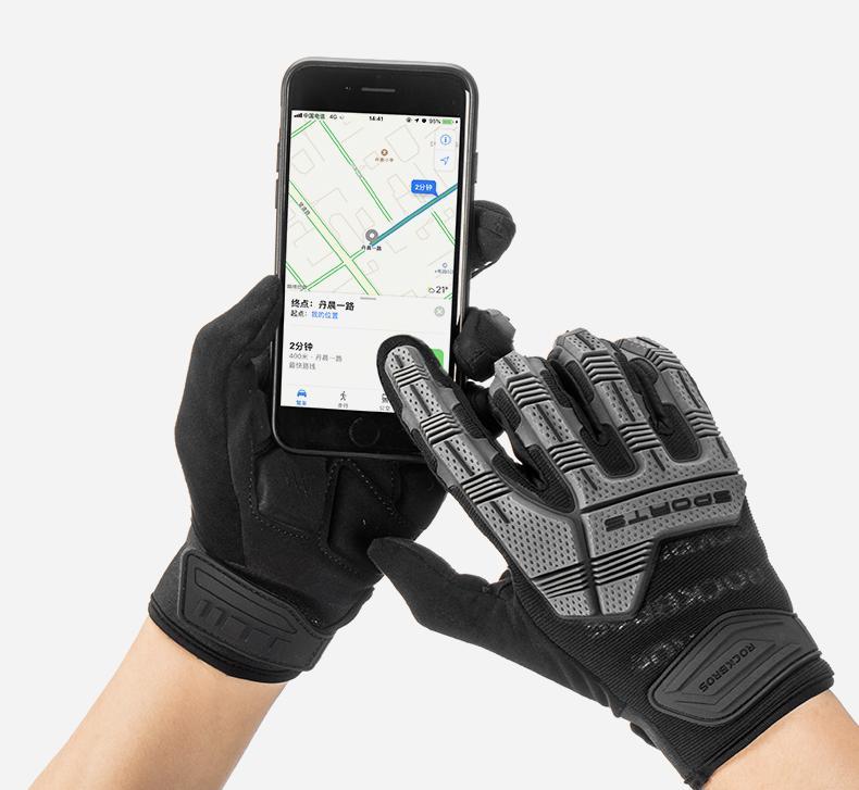 ROCKBROS Mountain Bike Gloves Dirt Bike Gloves Motorcycle Cycling Gloves with 6MM Gel Pad Touch Screen Knuckle Protection Gloves for BMX MX ATV MTB Racing Black