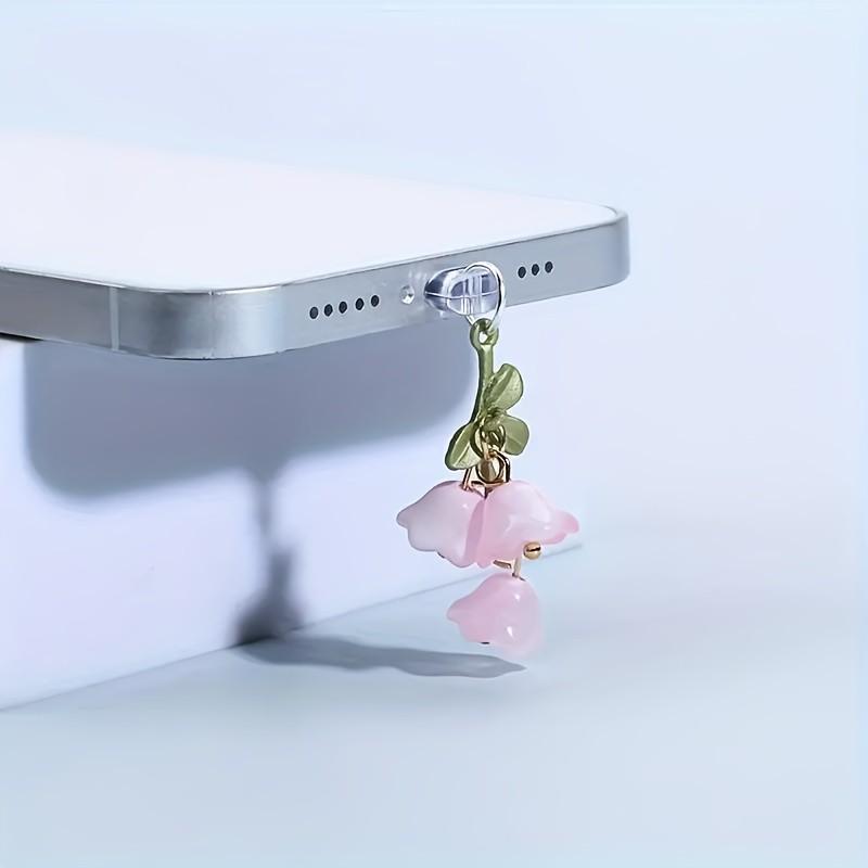 Cute Lily of the Valley Phone Dust Plug, Fairycore Floral Wind Chime Charm, Aesthetic Charging Port Cover for Cell Phone Type-C