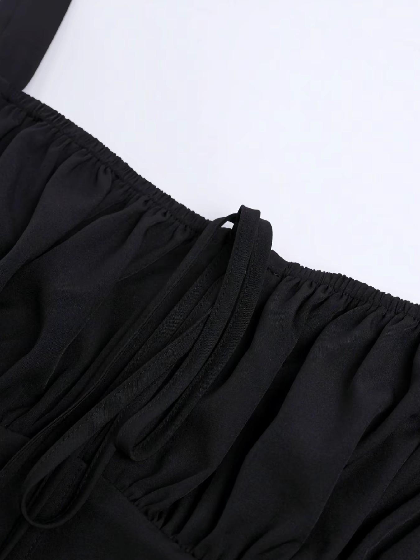 Parthea Women's Plain Ruched Boning Corset Milkmaid Dress, Lace Up Dress, Party Dress, Split Thigh Dress, Tie Front Dress, Elegant Square Neck Midi Dress, Dresses for Women, Frenchy Style Non Bodycon Dress Christmas, Formal Dresses, Adjustable