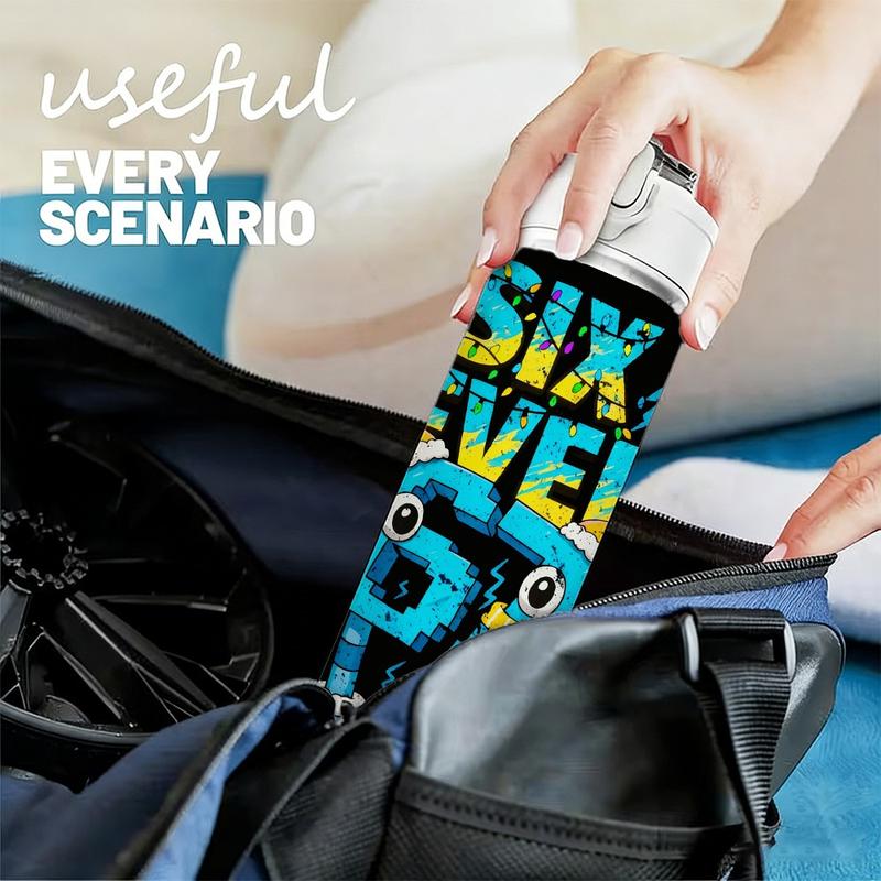 [750ml Leak-proof Space Cup] Large Leak-proof Funny Number 67 Plastic Water Bottle | Portable Rope Straw Cup with Lock for Outdoor Travel