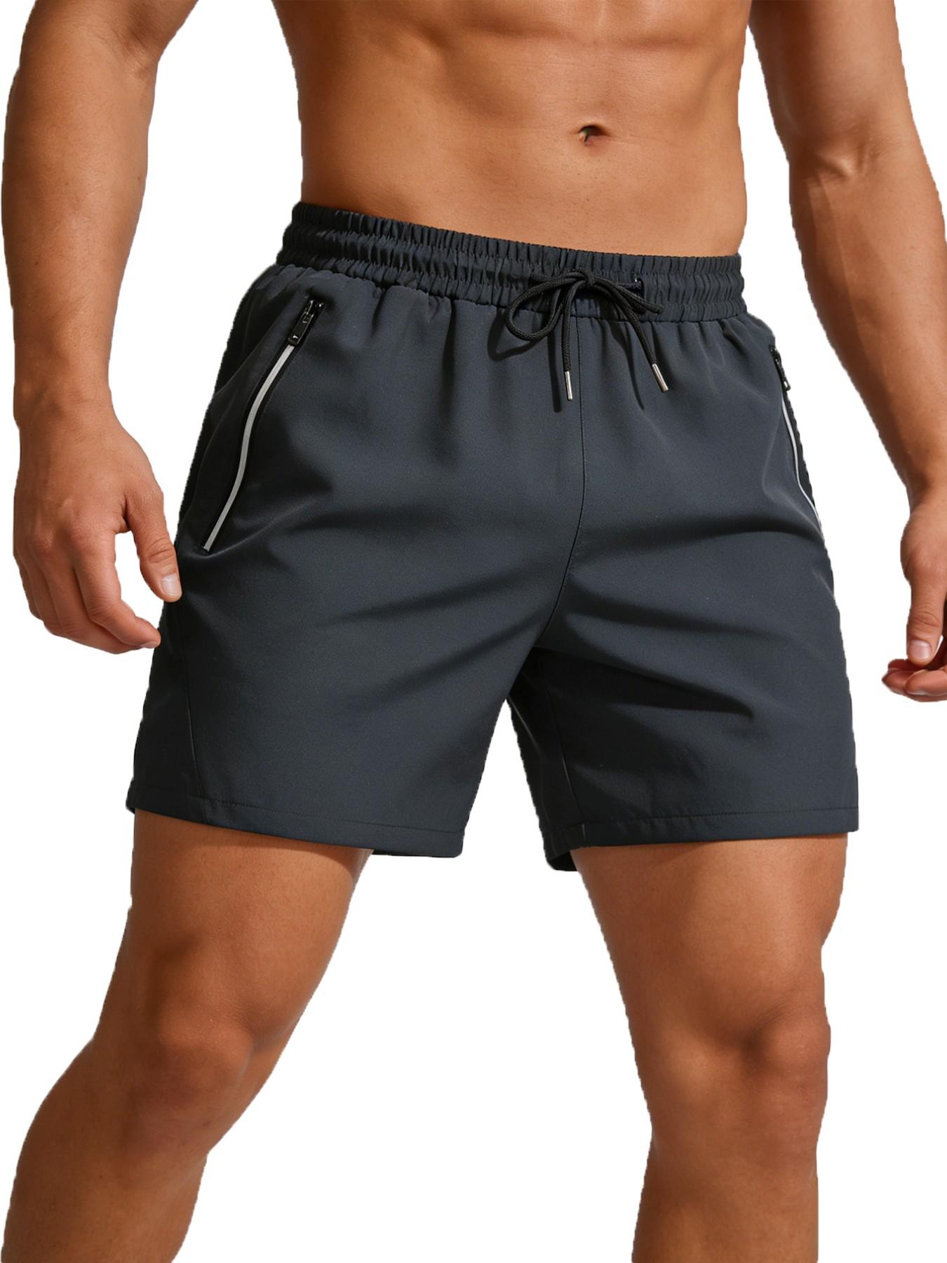 Men's Sporty Shorts, Ultra-Light Quick-Dry Breathable Summer Running Shorts with Pockets and Zipper, Fitness Training Shorts, Outdoor Beach Shorts
