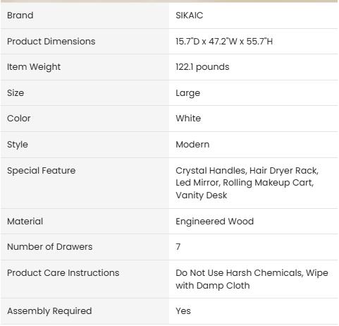 Sikaic 47.2 Inches Makeup Vanity with Pull-Out LED Mirror and Power Outlet White high quality