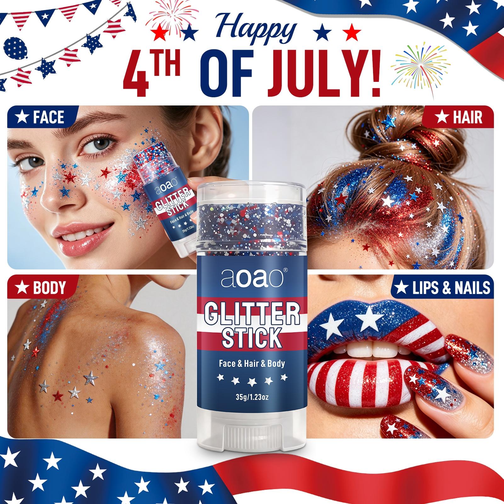 July 4th Glitter Stick, Blue Body and Hair Glitter, Perfect for Independence Day Party, Holiday Makeup, Football World Cup USA Makeup，World Cup Usa Team Glitter Stick