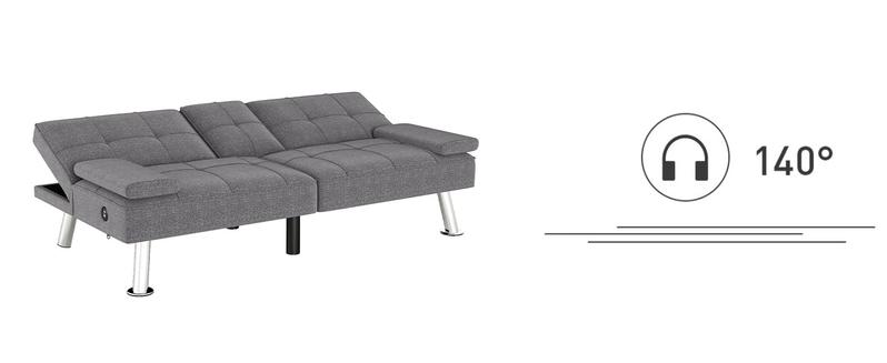 [TikTokShopBlackFriday]EBELLO  Futon Versatile Sofa Bed with Cup Holders USB Port Foldable 2-Seater Guest Bed for Living Room Gray,  Sofa Bed- Elegant