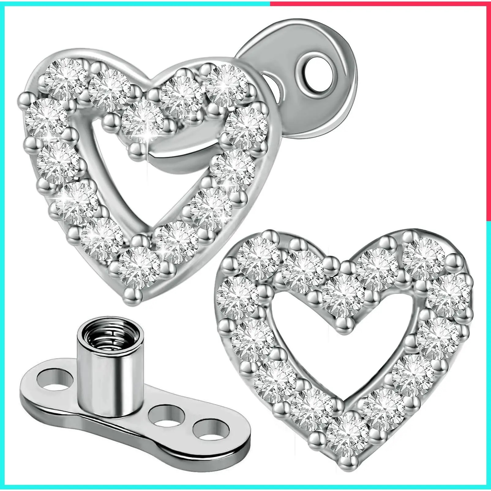 2 Pcs 14G Cubic Zirconia Dermal Anchor Tops and Surgical Titanium Steel Base Internally Threaded Microdermal Studs Body Piercing Jewelry Gift for Women Men