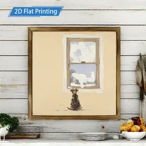 [2D FLAT Wall Pediments]1pcs Wooden Sign, 8x8inch Rustic Window Scene Dog Art Print 2D Flat Painting Wall Art Home Decor Farmhouse Style Framed Wall Art Deco for Kitchen Bathroom Living Room, Best Gifts for Halloween, Thanksgiving, Christmas