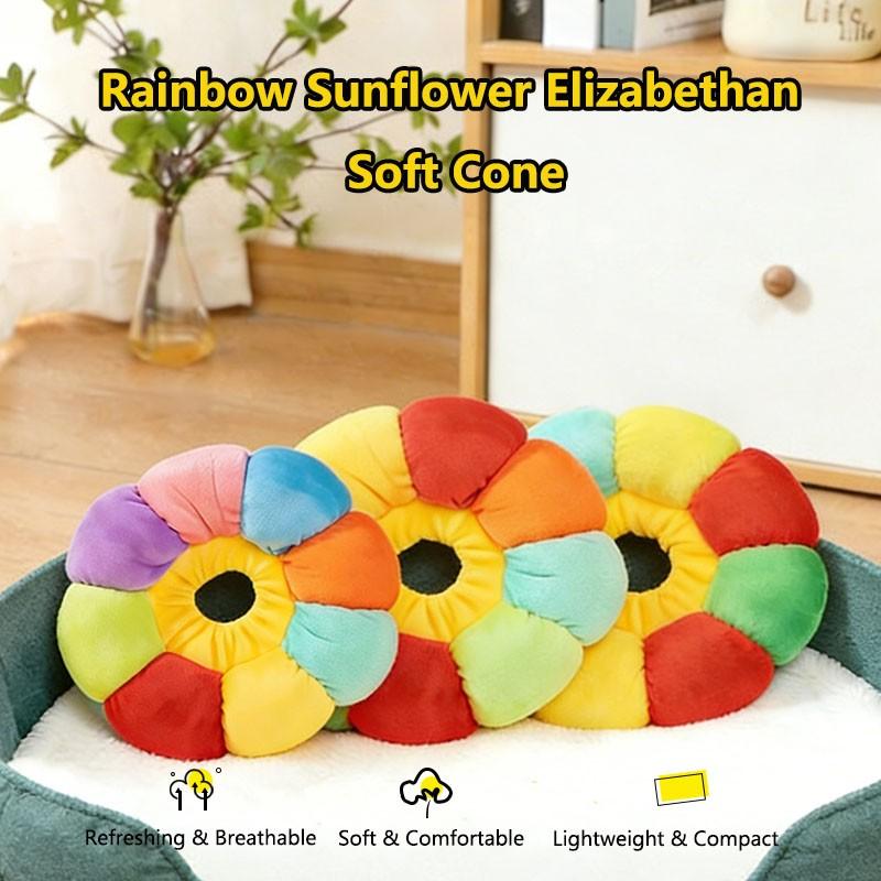 2-Pack Cat Dog Elizabethan Collar, & Colorful Sunflower Anti-Licking Neck Strap, Adjustable Breathable Summer Pet Harness