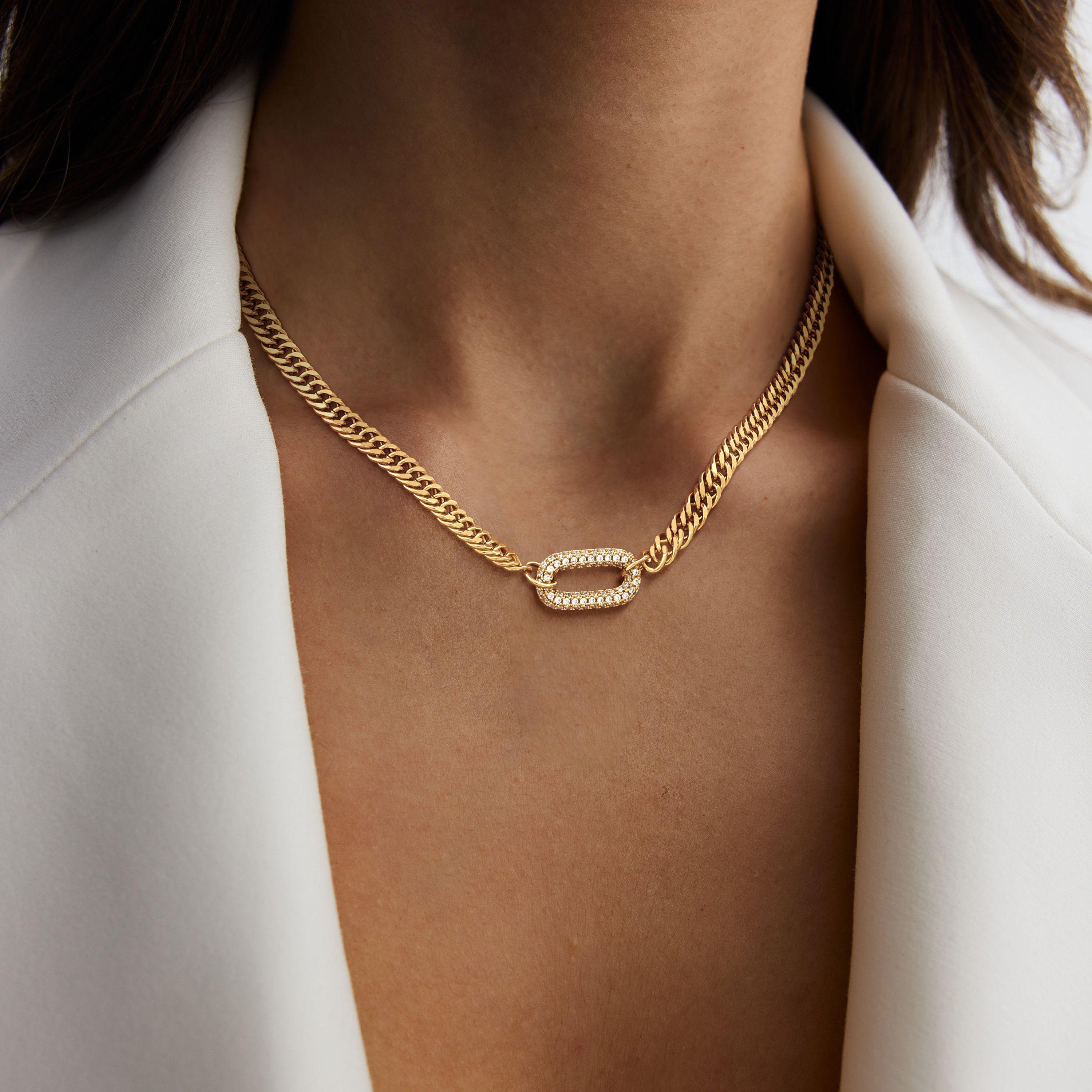 Tewiky Choker Cuban Link Chain Necklace with Zircon Clasp for Men Women，Trendy Cuban Necklace For Women Gift 16 Inch Back To School