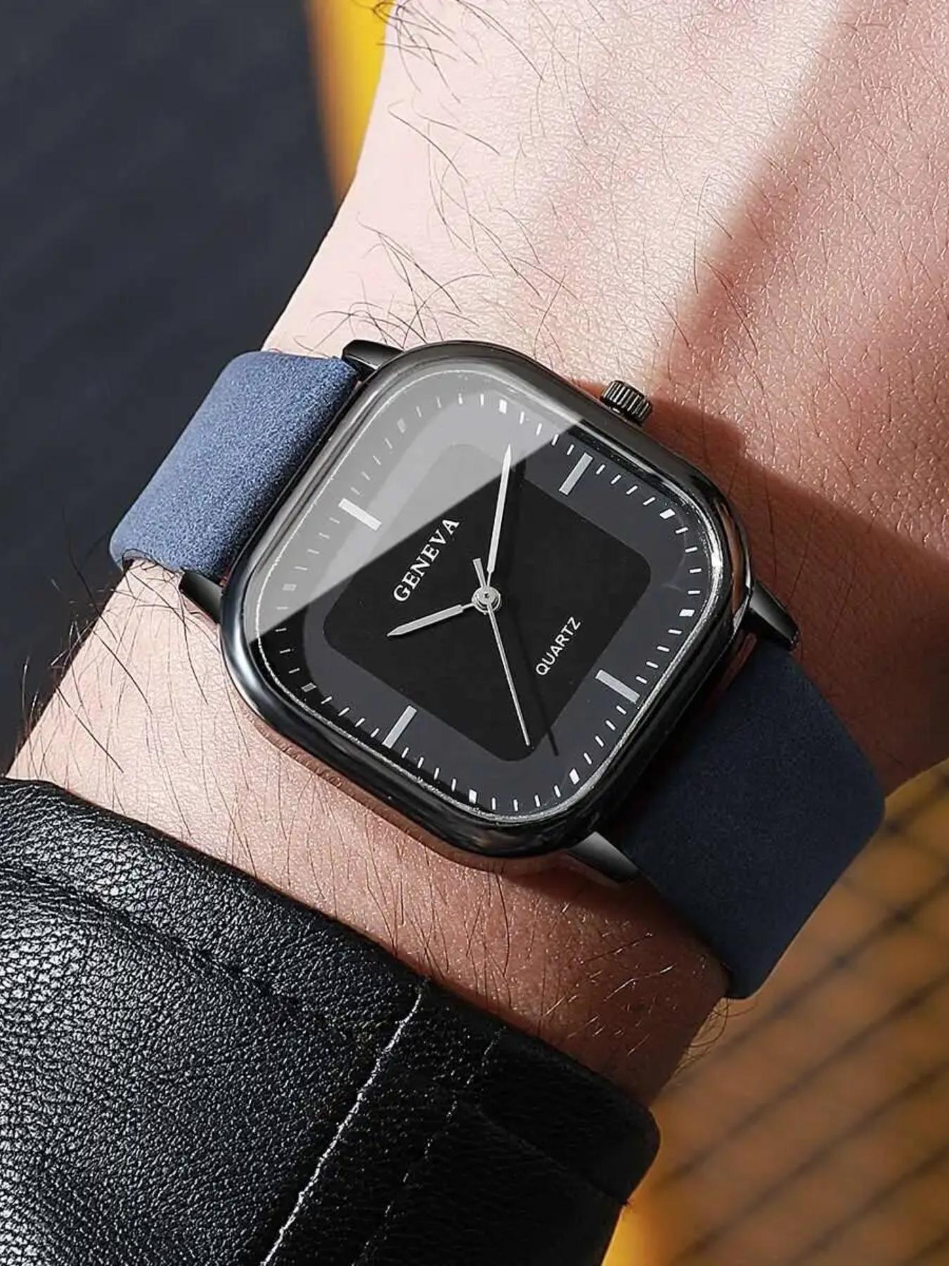 Elegant Fashion Business Leather Strap Square Men's Watch, Rectangular Analog Quartz Watch, Perfect Gift for Valentine's Day and Birthday