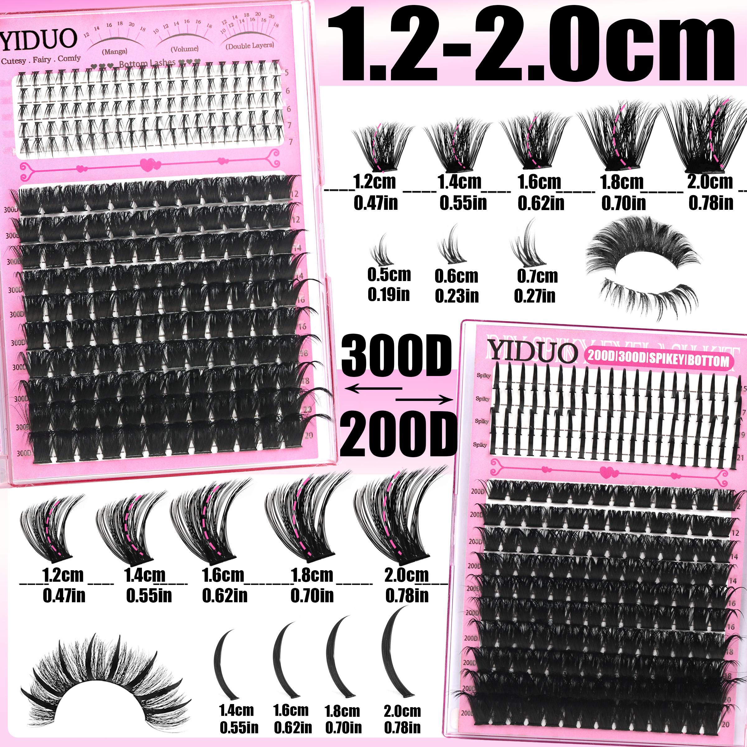 8-Style Volume D-Curl Individual Lash Clusters Kit - 1520-Piece, 40D-300D & Bottom/Spiky Styles - Eyelash Extensions Kit with Lash Bond & Seal, Tweezers, Remover, Eyeliner Pencil & Eyelash Brush - Easy DIY At-Home Eyelash Set