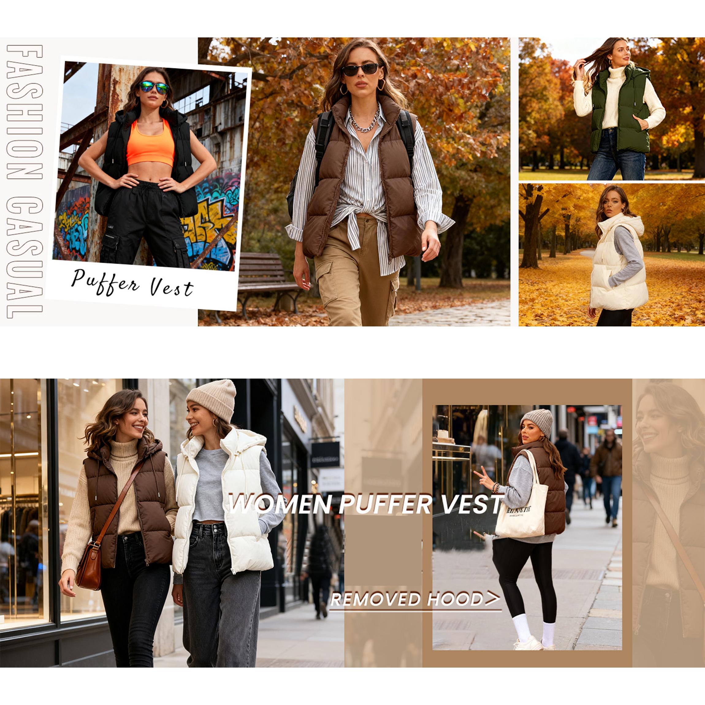 Buenoble Women's Puffer Vest with Removable Hood Zip Up Lightweight Sleeveless Quilted Down Jacket for Winter