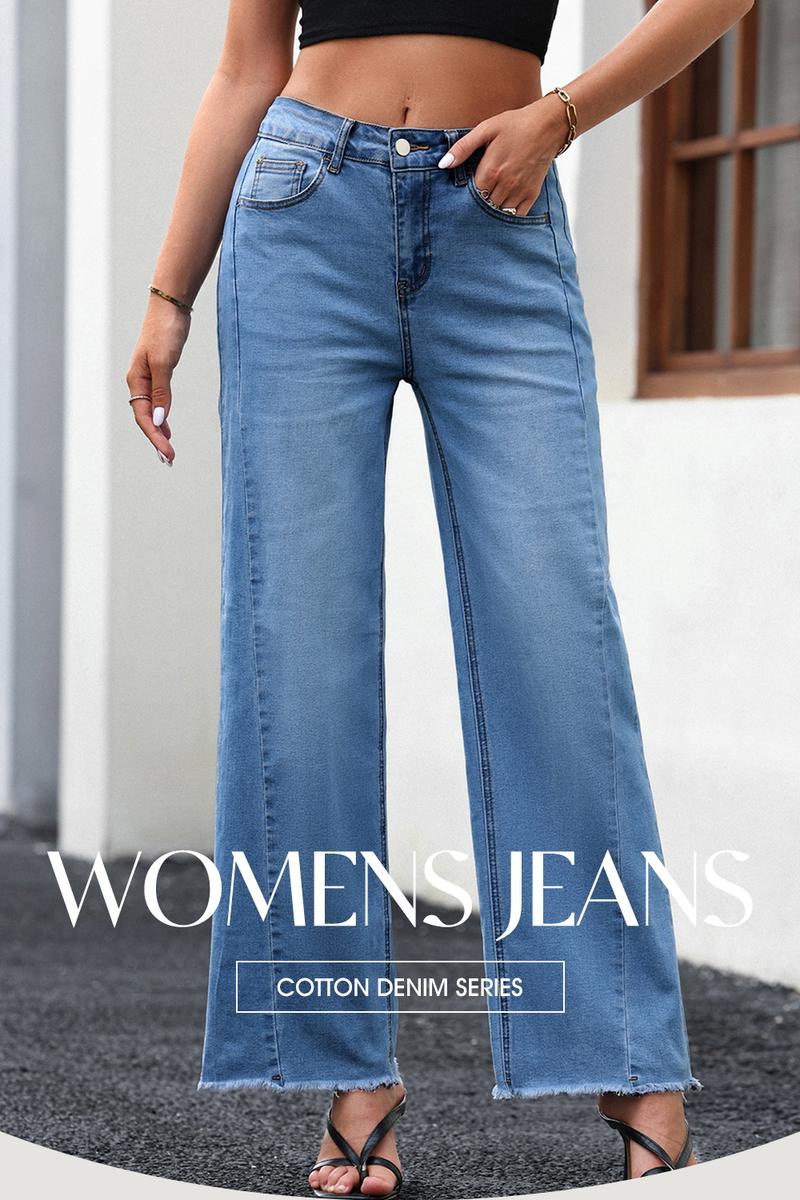 EVALESS Women's Casual Wide Leg Jeans Baggy High Waist Stretchy Raw Hem Zimbaplatinum Denim Trouser Pants 2026 Trendy Springtok Womenswear Outfits